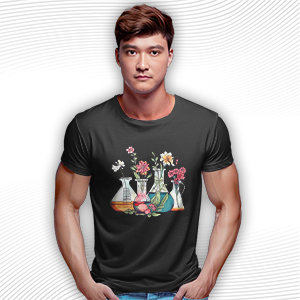 Floral Beakers Chemistry Lab Scientist T Shirt